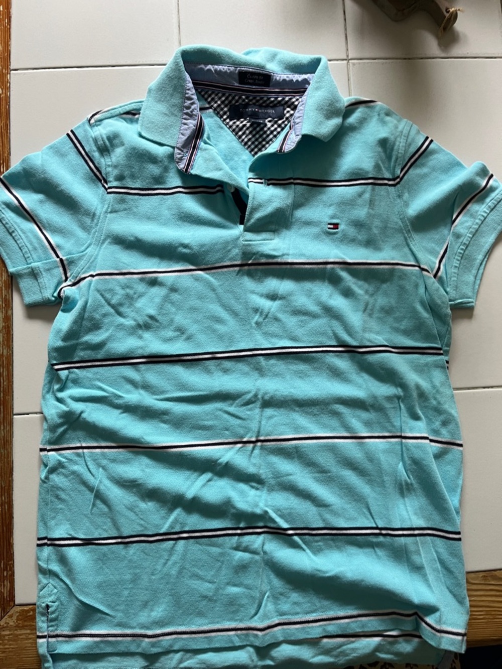 Tommy Hilfiger Aqua & Navy Striped Polo Shirt